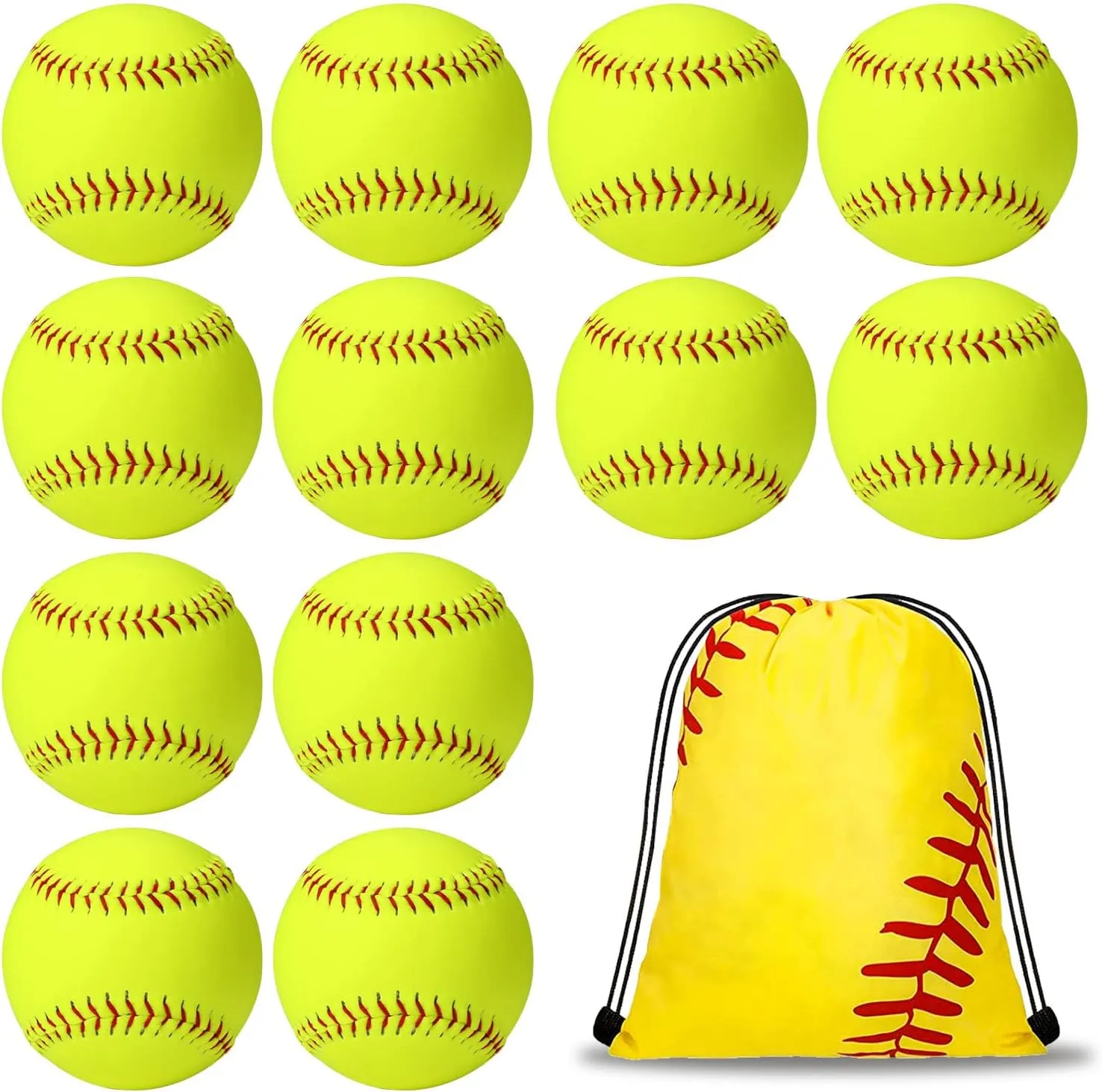 11" Softballs Sports Practice Softballs,12 Pack Official Size and Weight Slow Pitch Official Size and Weight Softballs, Unmarked Leather Covered Training Ball for Games, Practice and Training,Yellow