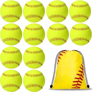11" Softballs Sports Practice Softballs,12 Pack Official Size and Weight Slow Pitch Official Size and Weight Softballs, Unmarked Leather Covered Training Ball for Games, Practice and Training,Yellow
