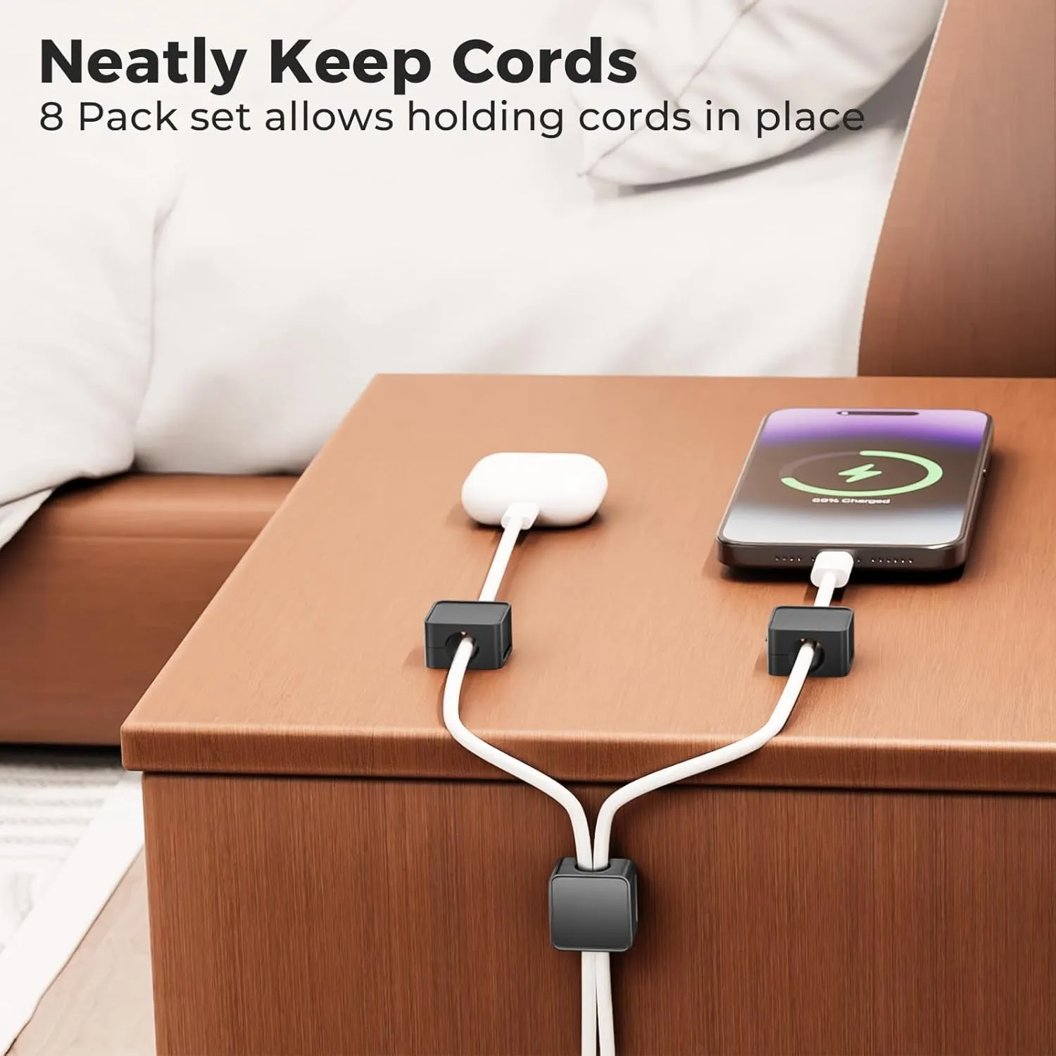 6 Pack Cord Organizer Holder, Lakeronelove Strong Adhesive Desk Cable Management Magnetic Easy Open,Organize Phone Charging Cords Wire Holder Organizer Neatly for Home,Office,Car,Desk,Nightstand