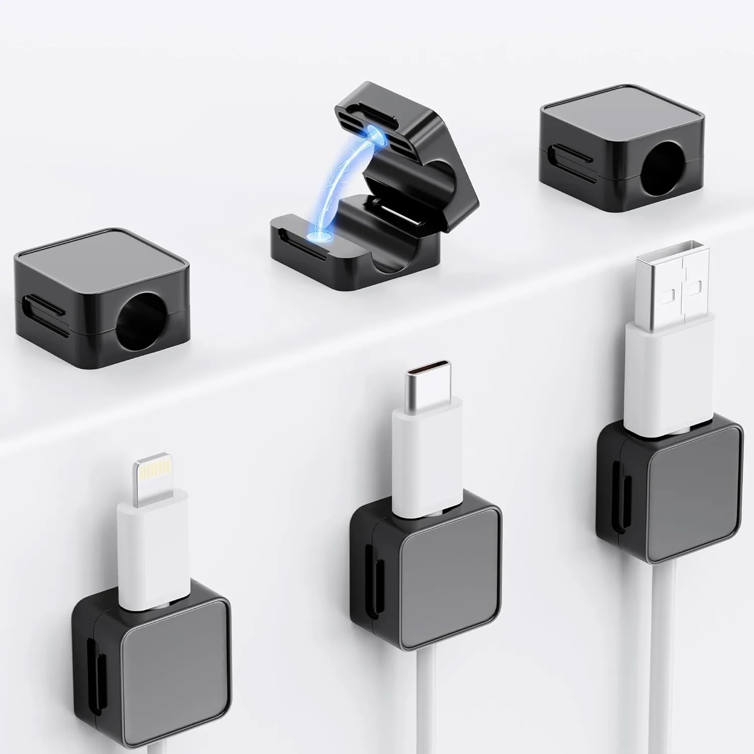 6 Pack Cord Organizer Holder, Lakeronelove Strong Adhesive Desk Cable Management Magnetic Easy Open,Organize Phone Charging Cords Wire Holder Organizer Neatly for Home,Office,Car,Desk,Nightstand