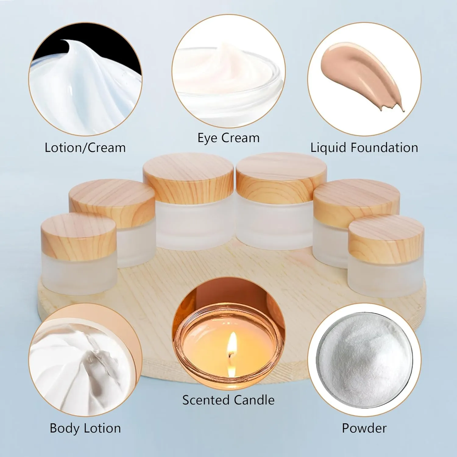 6Pcs Glass Cosmetic Containers with Wood Grain Lid Refillable Cosmetic Jar Frosted Glass Cream Container with Leak-proof Lid Empty Makeup Jar for Lotions,Creams,Scrub Cream,Home,Travel(50ml)