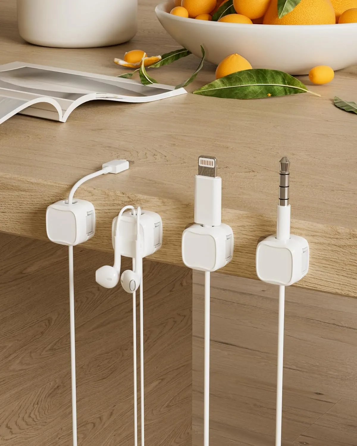 9-Pack Magnetic Cable Clips, Adjustable Cord Holder for Under Desk Cable Management, Adhesive Charger Wire Organizer Keeper for Home Office Desk Phone Car Wall Desktop Nightstand (White)