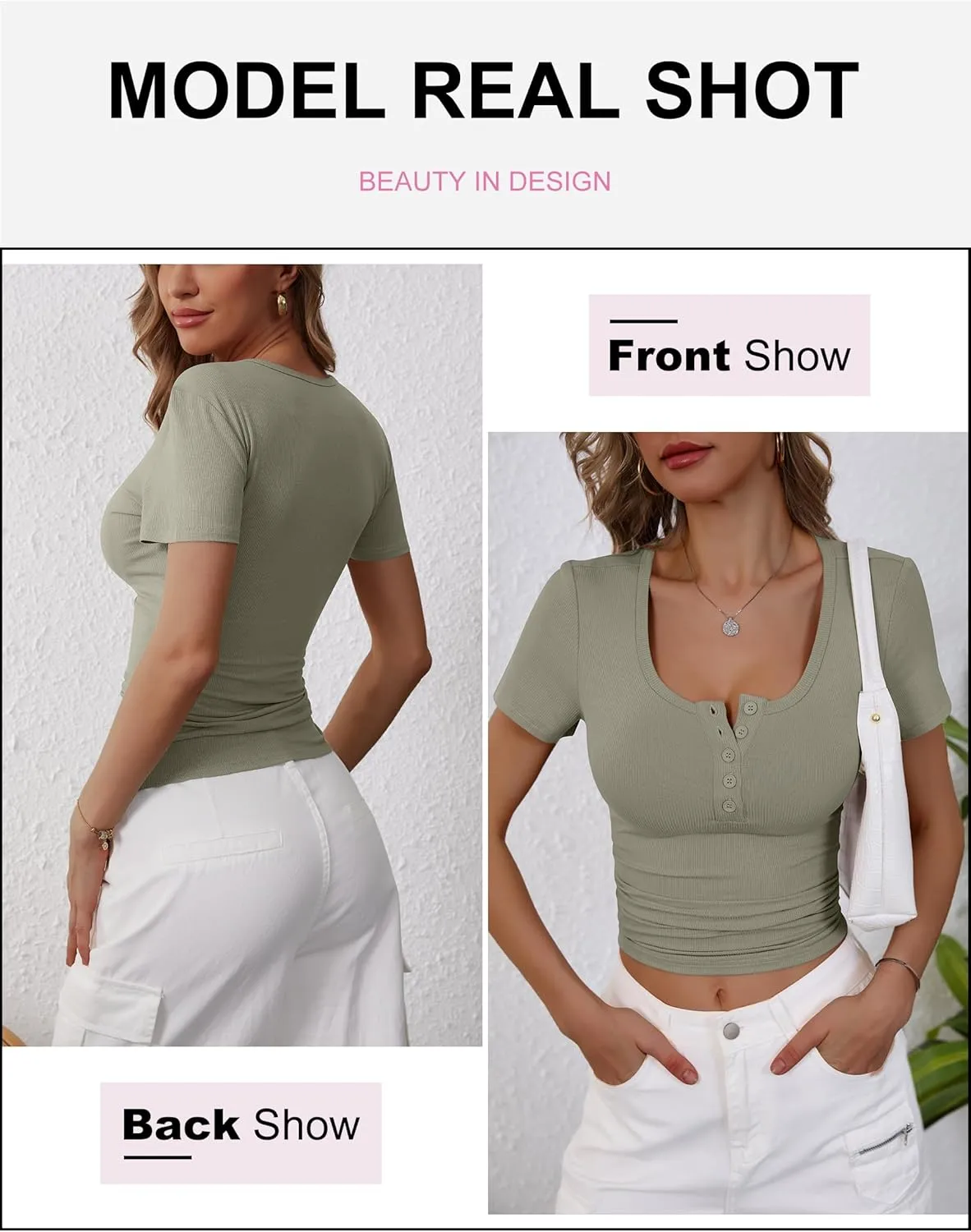 ANRABESS Women's 2025 Spring Summer Short Sleeve Tops Ribbed Knit Henley Button Up Slim Fit Basic Casual T Shirts Blouse