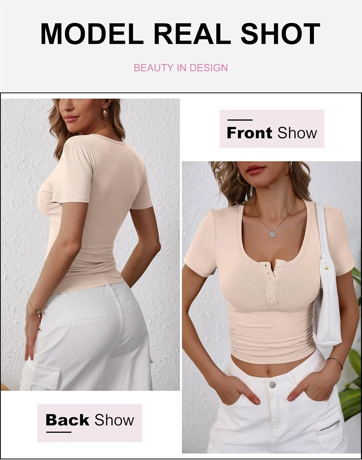 ANRABESS Women's 2025 Spring Summer Short Sleeve Tops Ribbed Knit Henley Button Up Slim Fit Basic Casual T Shirts Blouse