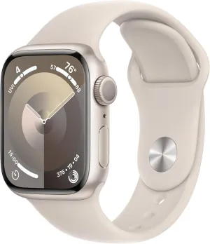 Apple Watch Series 9 [GPS 41mm] Starlight Aluminum Case with Starlight Sport Band, S/M (Renewed)