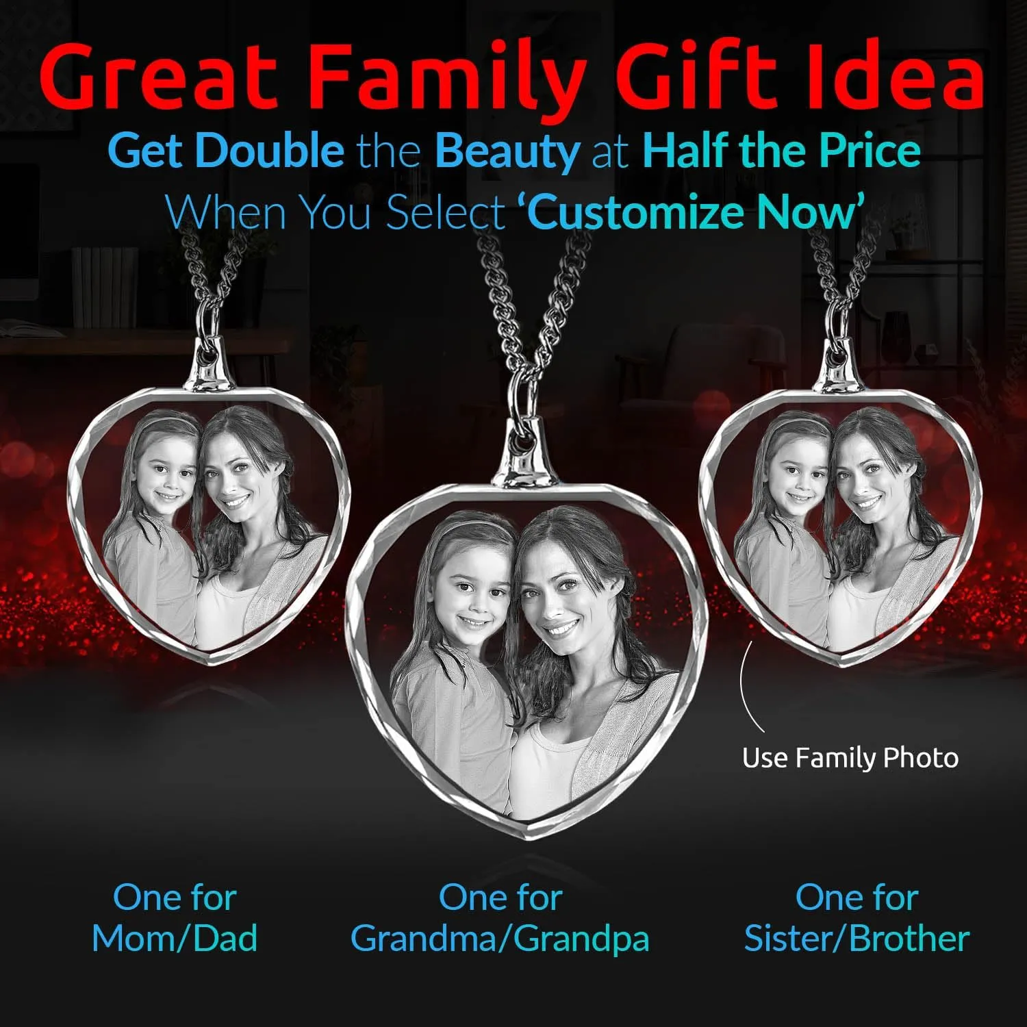 ArtPix 3D Crystal Photo, Personalized Gift Necklace Heart for Fathers Day, Custom Gift for Dad, Father Grandpa, Wife, Her, Great Customized Gifts With Your Own Picture