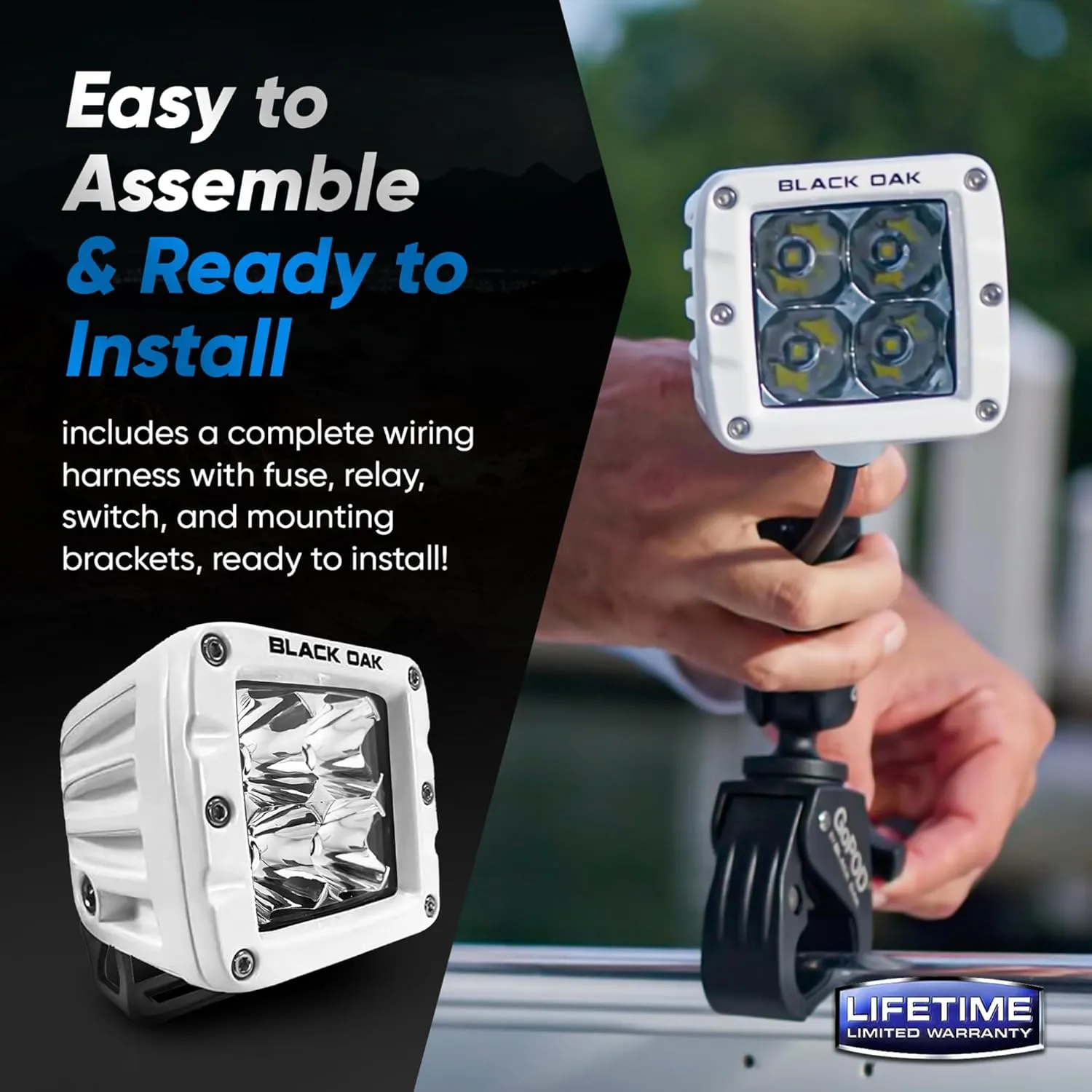 Black Oak LED Pro Series 3.0 Marine 2 Inch POD Light: Flood 40W CREE XM-L2 (1 Pack), Includes Brackets and Wiring Harness, Waterproof Lighting for Offroad Trucks, ATV, UTV, Boats