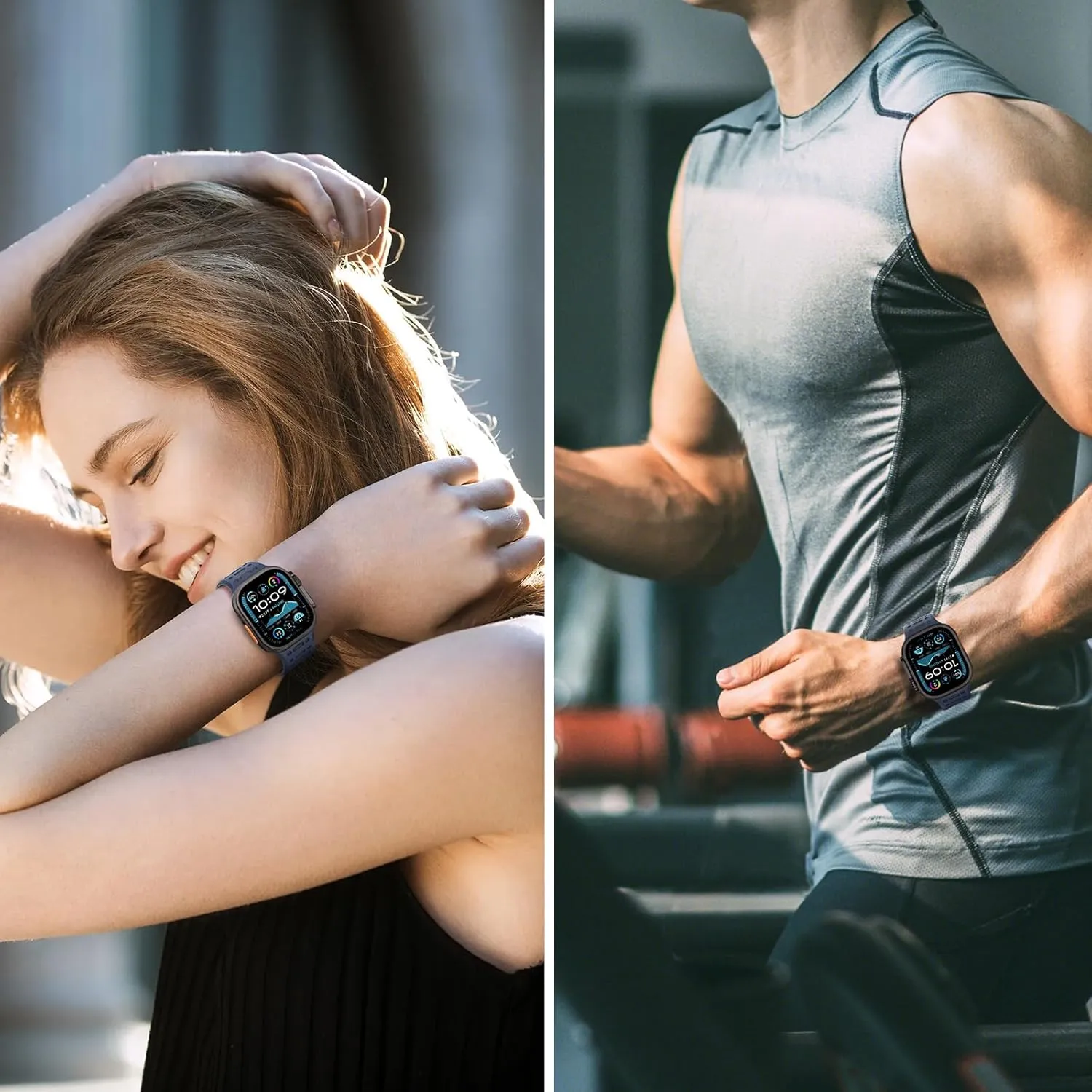 Compatible with Apple Watch Band 49mm 46mm 45mm 44mm 42mm 41mm 40mm 38mm, Magnetic Silicone Sport Breathable Strap for iWatch Ultra 2 SE Series 10 9 8 7 6 5 4 (49/46/45/44/42mm, Dark Blue/Gray)