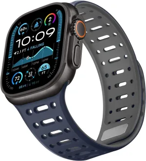 Compatible with Apple Watch Band 49mm 46mm 45mm 44mm 42mm 41mm 40mm 38mm, Magnetic Silicone Sport Breathable Strap for iWatch Ultra 2 SE Series 10 9 8 7 6 5 4 (49/46/45/44/42mm, Dark Blue/Gray)