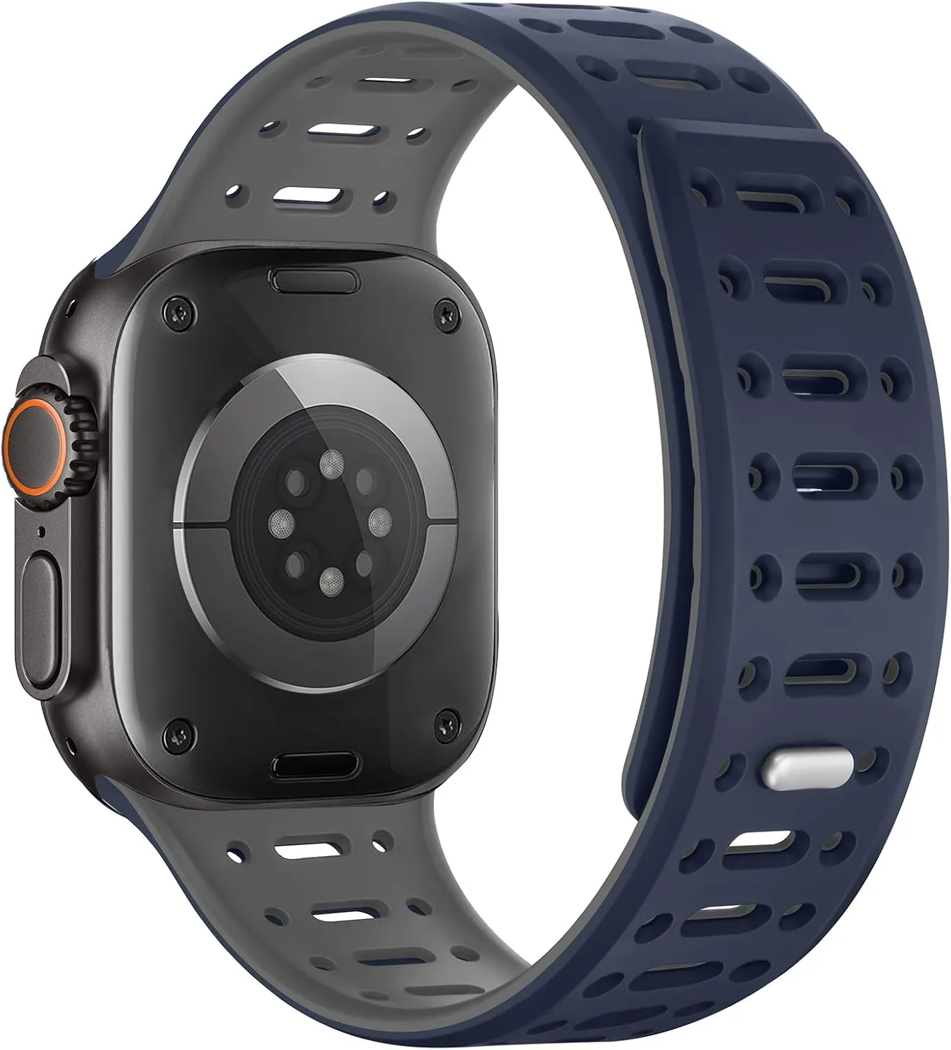 Compatible with Apple Watch Band 49mm 46mm 45mm 44mm 42mm 41mm 40mm 38mm, Magnetic Silicone Sport Breathable Strap for iWatch Ultra 2 SE Series 10 9 8 7 6 5 4 (49/46/45/44/42mm, Dark Blue/Gray)