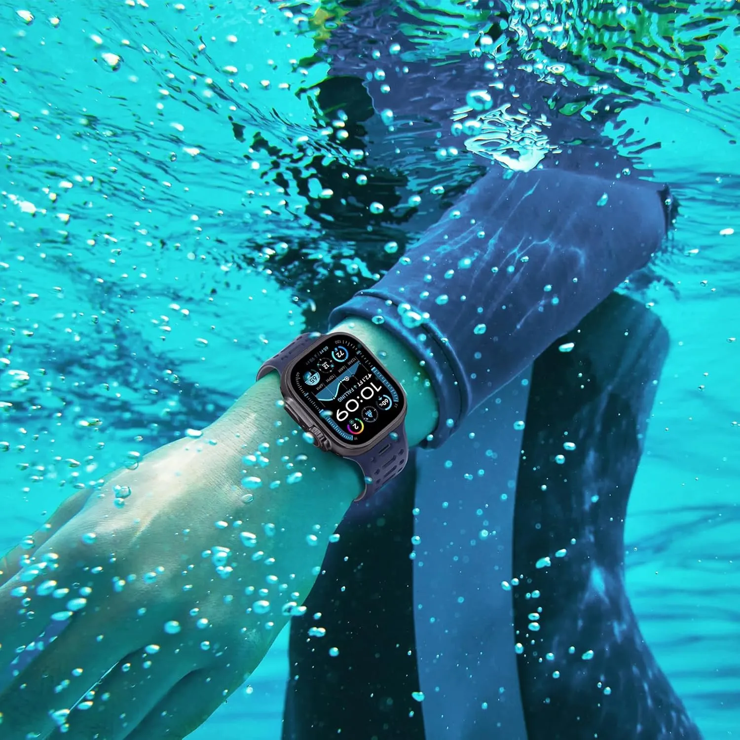 Compatible with Apple Watch Band 49mm 46mm 45mm 44mm 42mm 41mm 40mm 38mm, Magnetic Silicone Sport Breathable Strap for iWatch Ultra 2 SE Series 10 9 8 7 6 5 4 (49/46/45/44/42mm, Dark Blue/Gray)