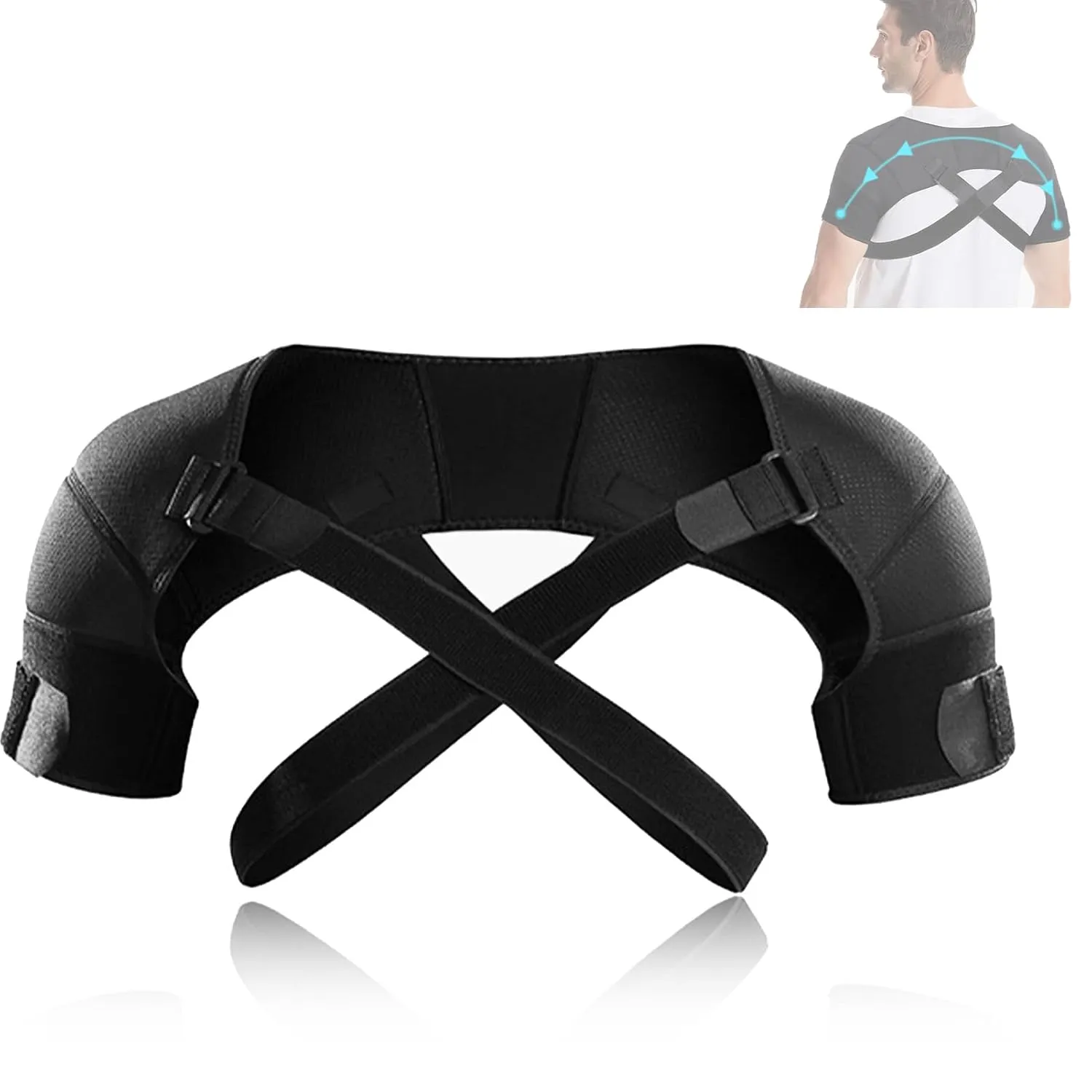 Double Shoulder Support Brace Strap Wrap - Adjustable Shoulder Protector for Women and Men, Black, Comfortable Shoulder Support for Injury Relief, Sports and Daily Use