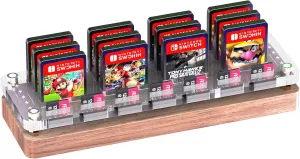 FEIFANZHE 19 Slots Switch Game Storage Wooden Case Stand for Nintendo Switch Games Card, Switch Game Card holder, Walnut Switch Storage Box, TF Card Case-F02MY-S