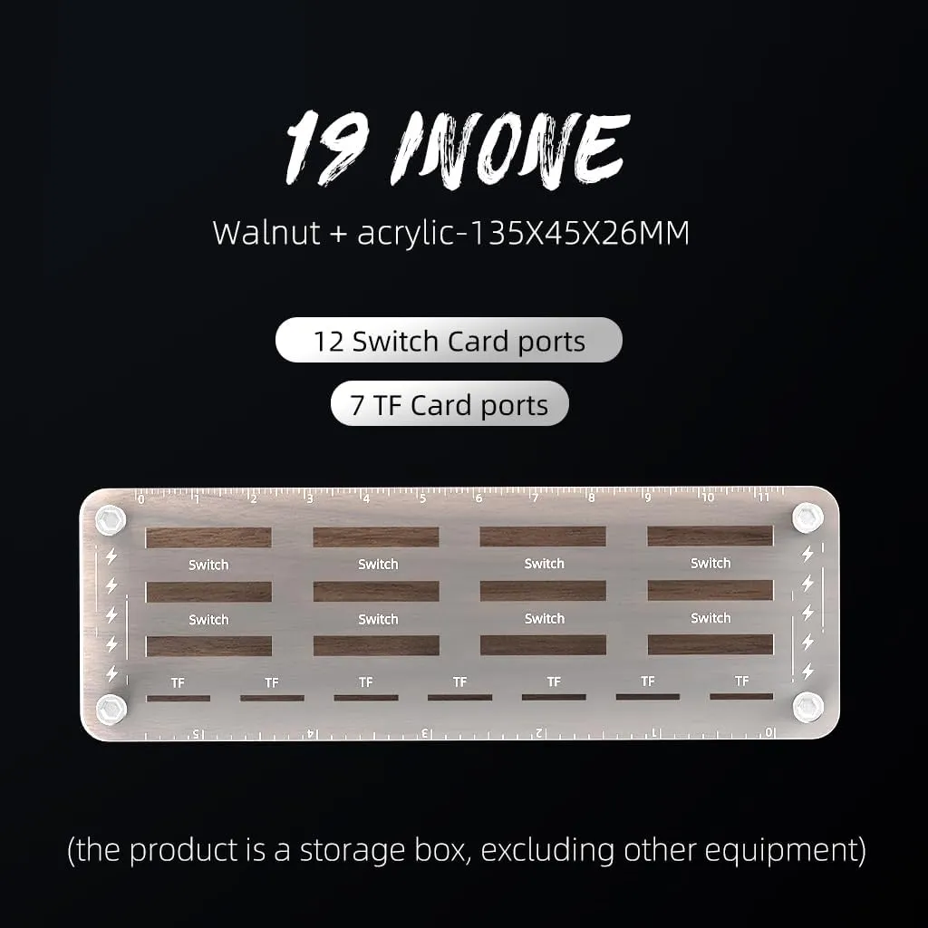 FEIFANZHE 19 Slots Switch Game Storage Wooden Case Stand for Nintendo Switch Games Card, Switch Game Card holder, Walnut Switch Storage Box, TF Card Case-F02MY-S