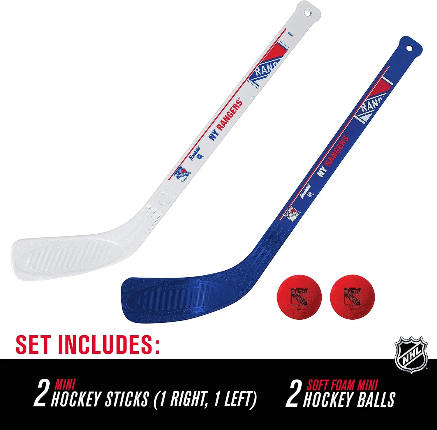 Franklin Sports NHL Mini Hockey Stick Set - NHL Team Knee Hockey Stick and Ball Set - Two Player Stick Set - Great Toy for Kids