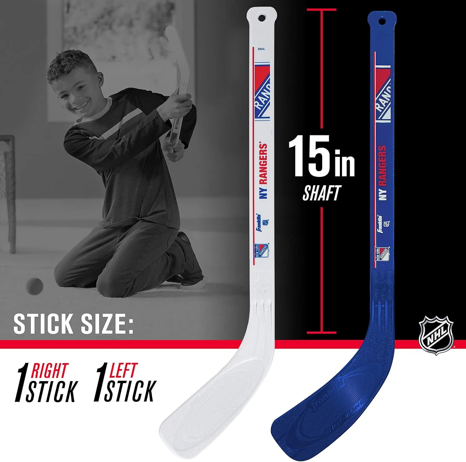 Franklin Sports NHL Mini Hockey Stick Set - NHL Team Knee Hockey Stick and Ball Set - Two Player Stick Set - Great Toy for Kids