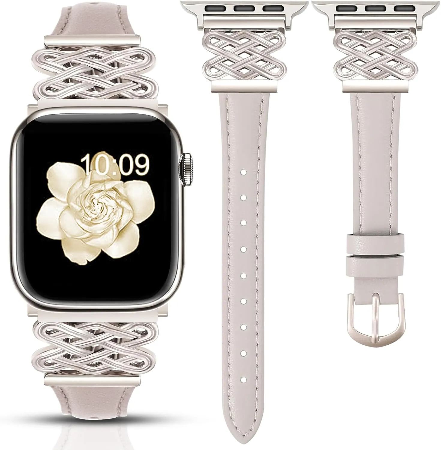 Leather Band for Women Slim Dressy Bands Compatible with Apple Watch 38mm 40mm 41mm 42mm 44mm 45mm 49mm, Designer Interlock Buckle Strap for iWatch Series 10/9/8/7/6/5/4/3/2/1/SE/Ultra