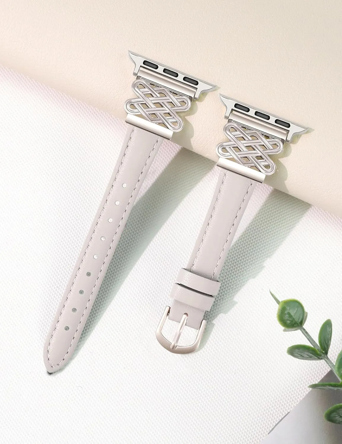 Leather Band for Women Slim Dressy Bands Compatible with Apple Watch 38mm 40mm 41mm 42mm 44mm 45mm 49mm, Designer Interlock Buckle Strap for iWatch Series 10/9/8/7/6/5/4/3/2/1/SE/Ultra
