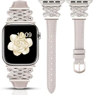 Leather Band for Women Slim Dressy Bands Compatible with Apple Watch 38mm 40mm 41mm 42mm 44mm 45mm 49mm, Designer Interlock Buckle Strap for iWatch Series 10/9/8/7/6/5/4/3/2/1/SE/Ultra