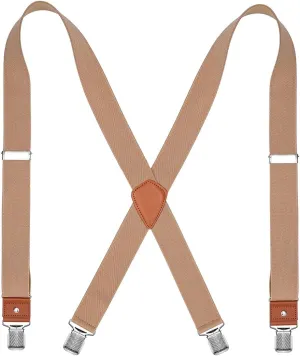 Mens Suspenders Heavy Duty 1.4 Inch X-Back Adjustable Elastic Braces with Strong Clips and Straps