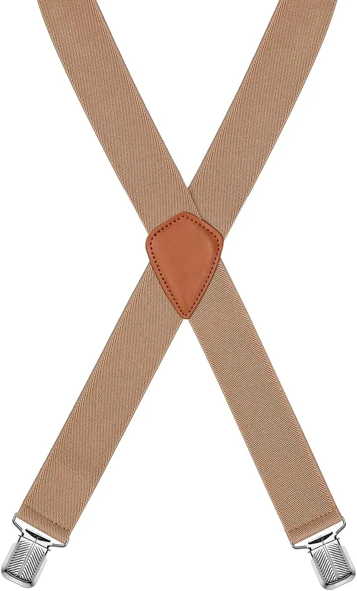Mens Suspenders Heavy Duty 1.4 Inch X-Back Adjustable Elastic Braces with Strong Clips and Straps
