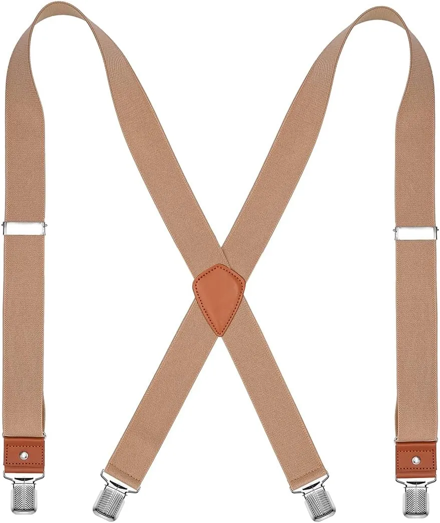 Mens Suspenders Heavy Duty 1.4 Inch X-Back Adjustable Elastic Braces with Strong Clips and Straps