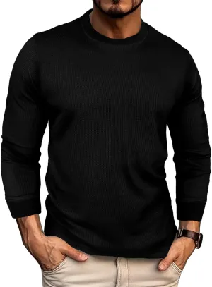 Men's Waffle Basic T-Shirt Long Sleeve Thermal Crew Neck Casual Top Underwear Lightweight Base Layer