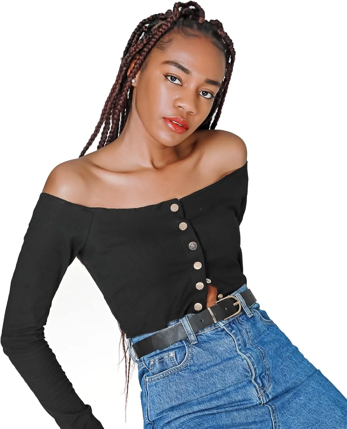 MORELESS 3 Pack Women's Faux Leather Waist Belt for Jeans Dress Black White Brown