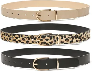 MORELESS 3 Pack Women's Faux Leather Waist Belt for Jeans Dress Black White Brown