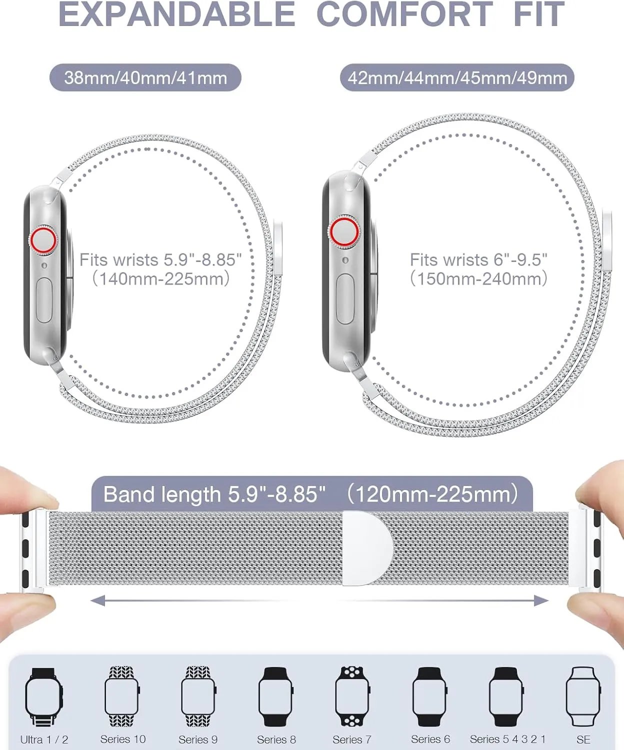 Original Stainless Steel Milanese Loop Compatible with Apple Watch Band 38mm 40mm 41mm 42mm 44mm 45mm 49mm, Magnetic Clasp Replacement Band for iwatch Series 9, Ultra 2, SE, Ultra, 8 7 6 5 4 3 2 1,