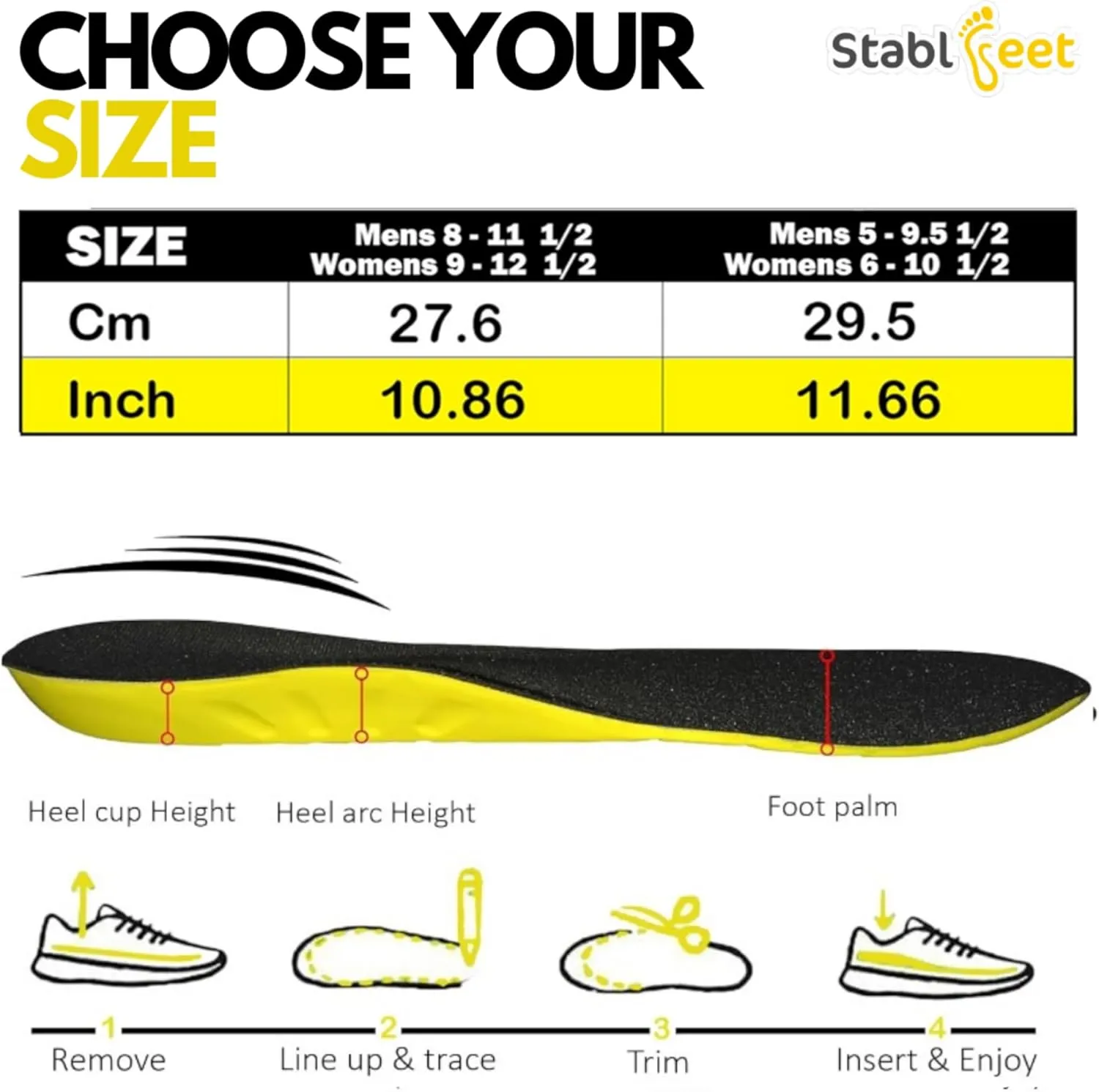 Plantar Fasciitis Insoles for Men & Women  FSA/HSA Eligible, High Arch Orthotic Inserts for Flat Feet, Comfortable All-Day Relief (Trim: Mens 5-9 1/2 | Womens 6-10 1/2)