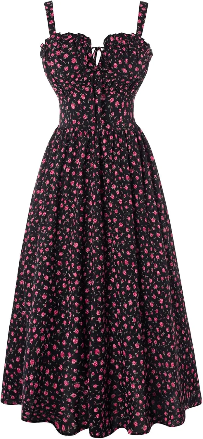 Scarlet Darkness Summer Dresses for Women 2025 Floral Corset Dress Long Milkmaid Dress