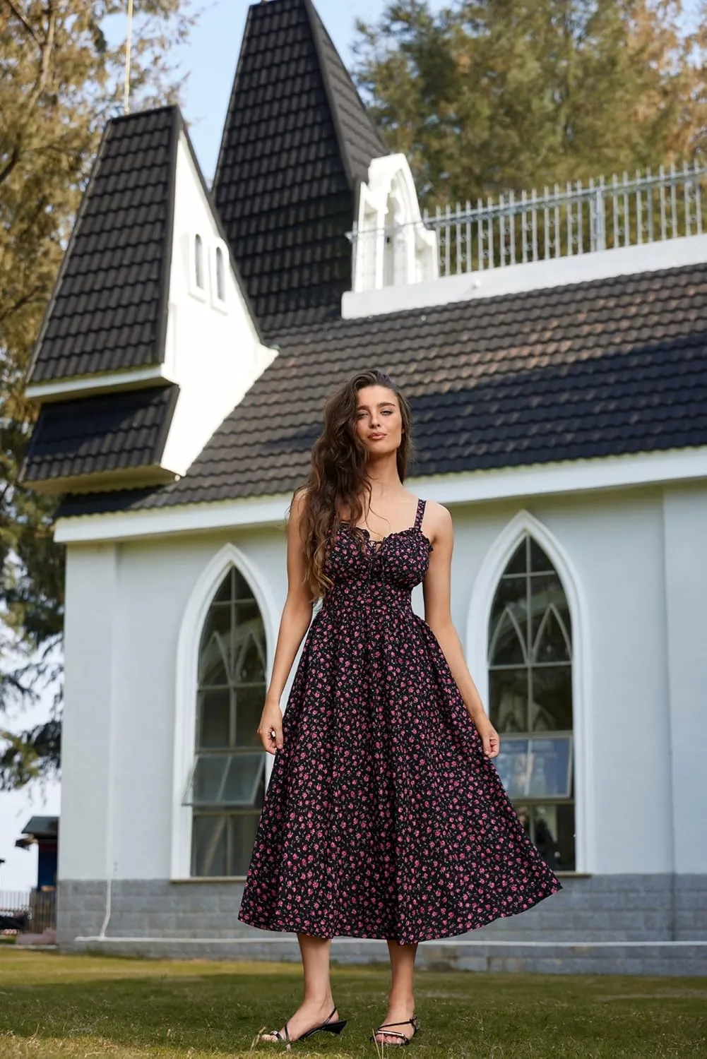 Scarlet Darkness Summer Dresses for Women 2025 Floral Corset Dress Long Milkmaid Dress