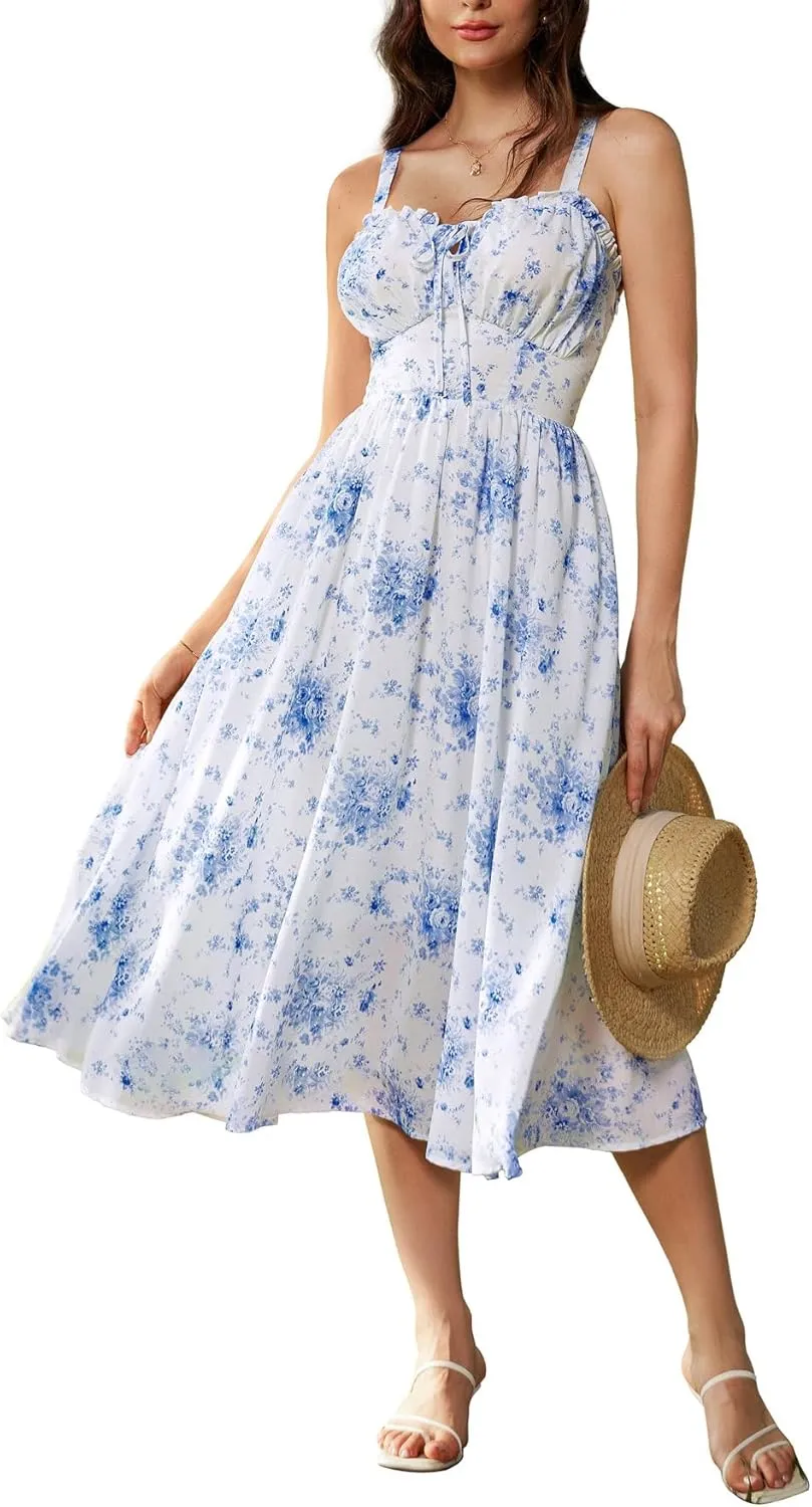 Scarlet Darkness Summer Dresses for Women 2025 Floral Corset Dress Long Milkmaid Dress