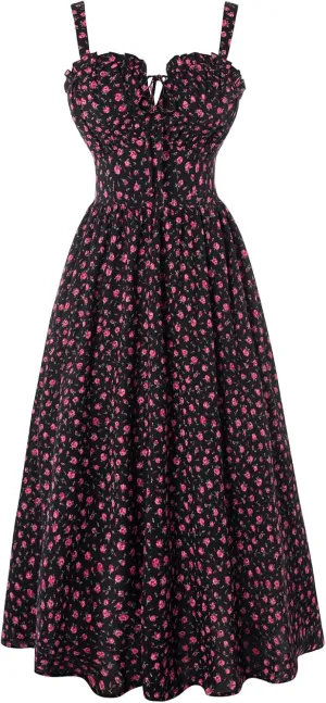 Scarlet Darkness Summer Dresses for Women 2025 Floral Corset Dress Long Milkmaid Dress