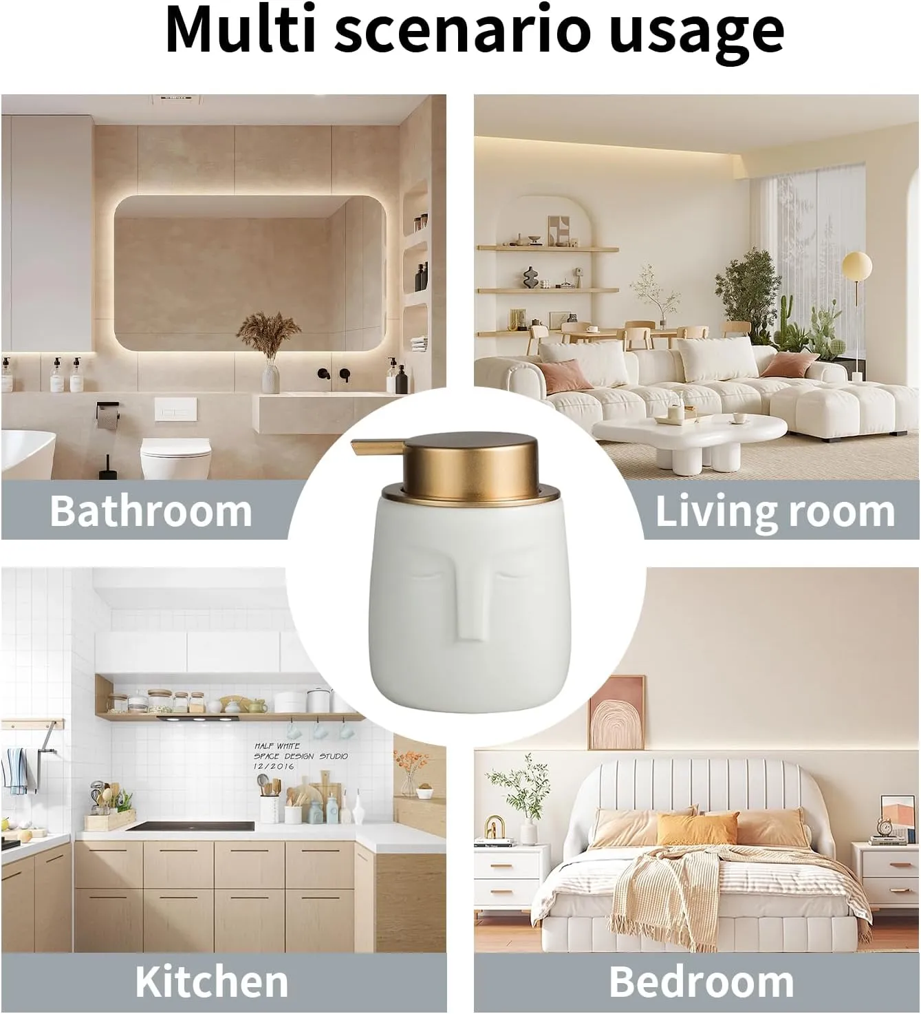 Simcat Hand Soap Dispenser Marble Dish Soap Dispenser Countertop Hand Lotion Pump Bottles Ceramic Lotion Container Refillable Liquid Hand Soap Jar Shower Dispenser (White)