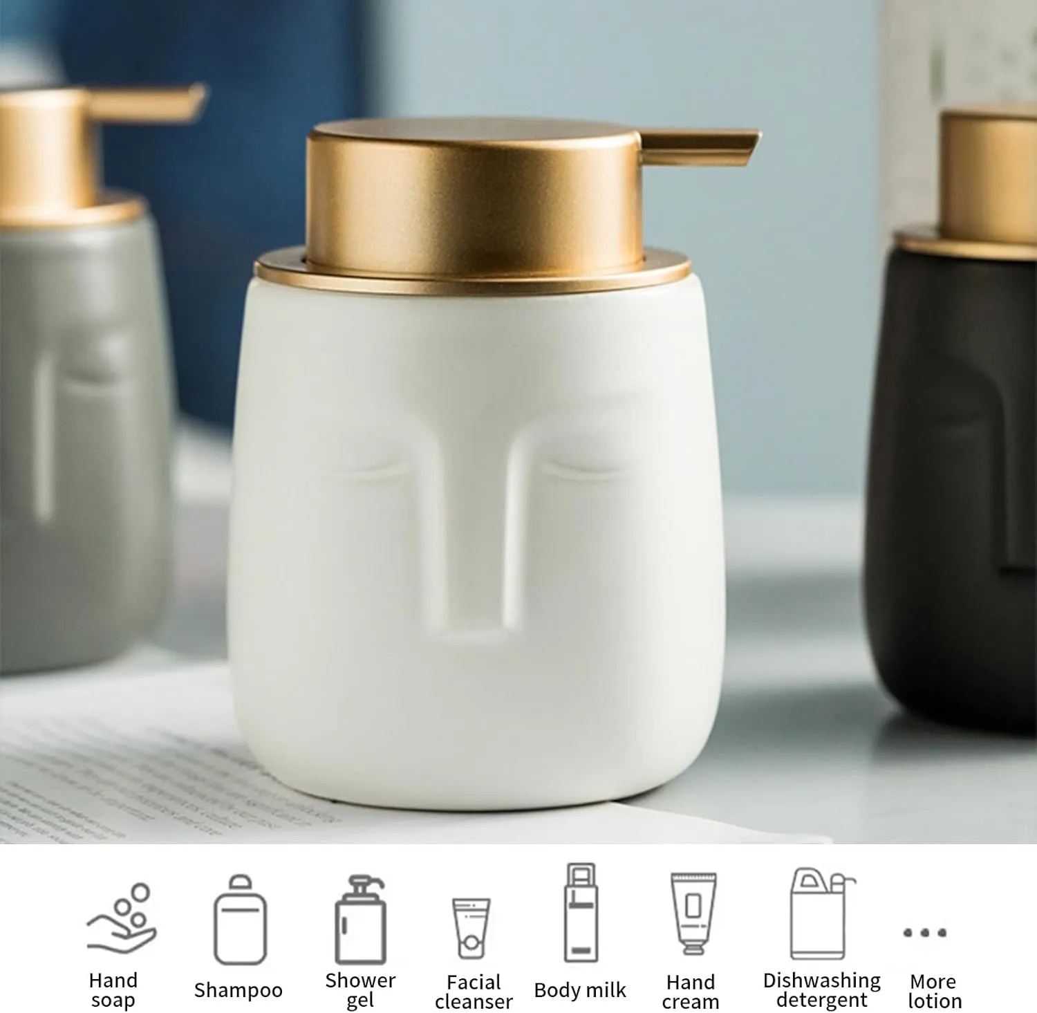 Simcat Hand Soap Dispenser Marble Dish Soap Dispenser Countertop Hand Lotion Pump Bottles Ceramic Lotion Container Refillable Liquid Hand Soap Jar Shower Dispenser (White)