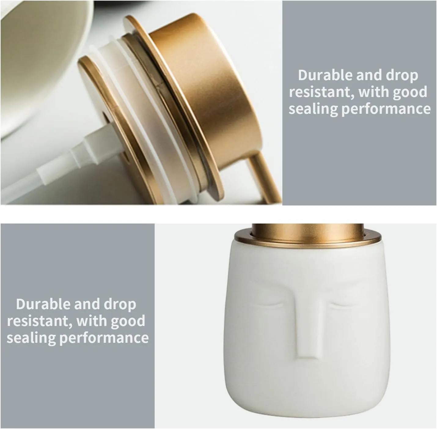 Simcat Hand Soap Dispenser Marble Dish Soap Dispenser Countertop Hand Lotion Pump Bottles Ceramic Lotion Container Refillable Liquid Hand Soap Jar Shower Dispenser (White)