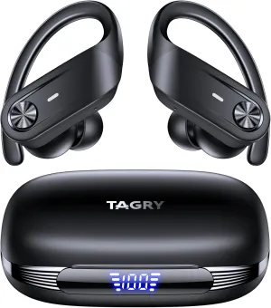 TAGRY Wireless Earbuds Blueetooth Headphones 80Hrs Playtime Power Display IPX7 Waterproof Sport Ear Buds with Deep Bass in Ear Earphones for Running Workout Exercise Gym Black