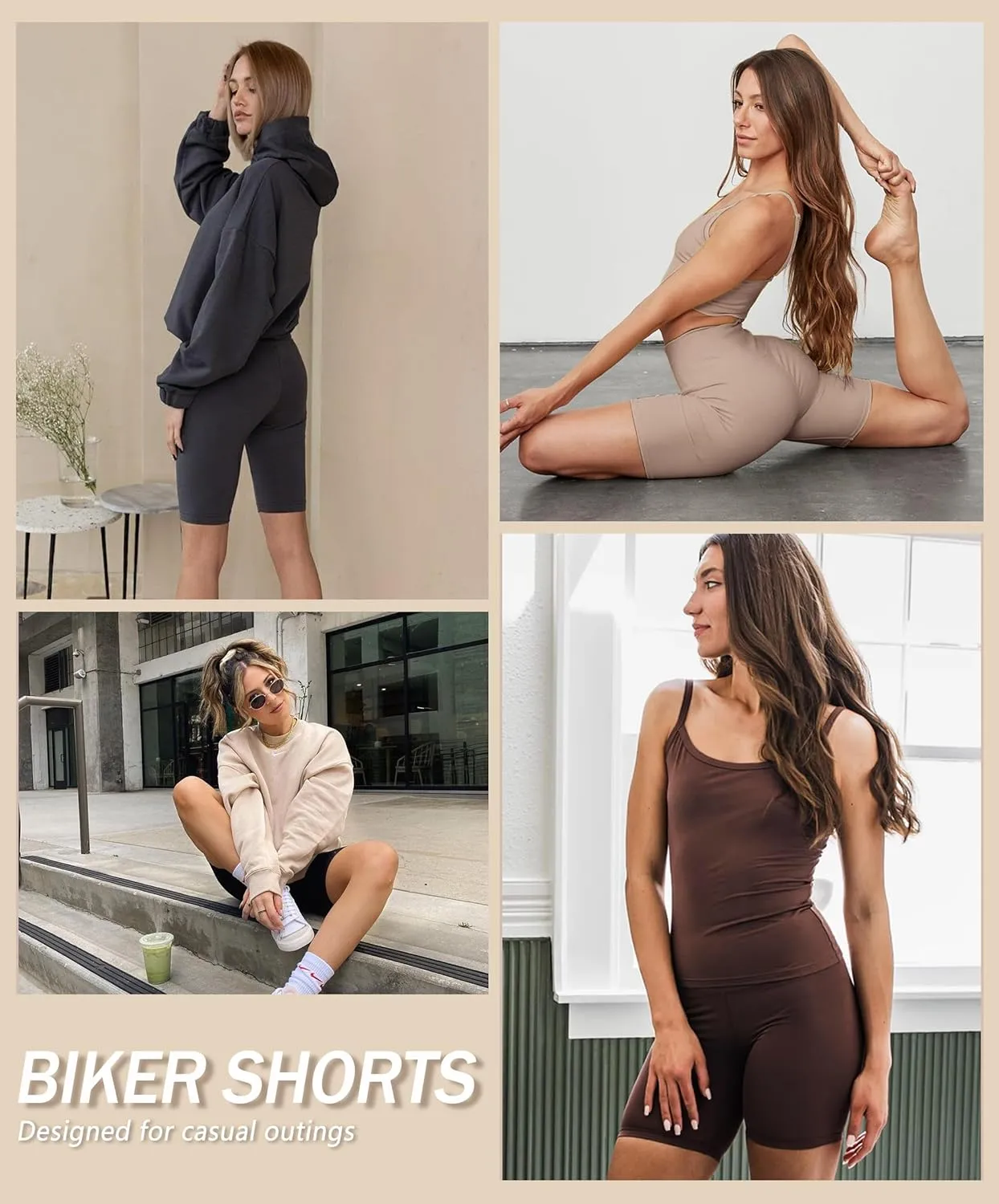 VALANDY Creamlush 4 Pack Biker Shorts Women-8" High Waisted Stretchy Soft Yoga Lounge Shorts