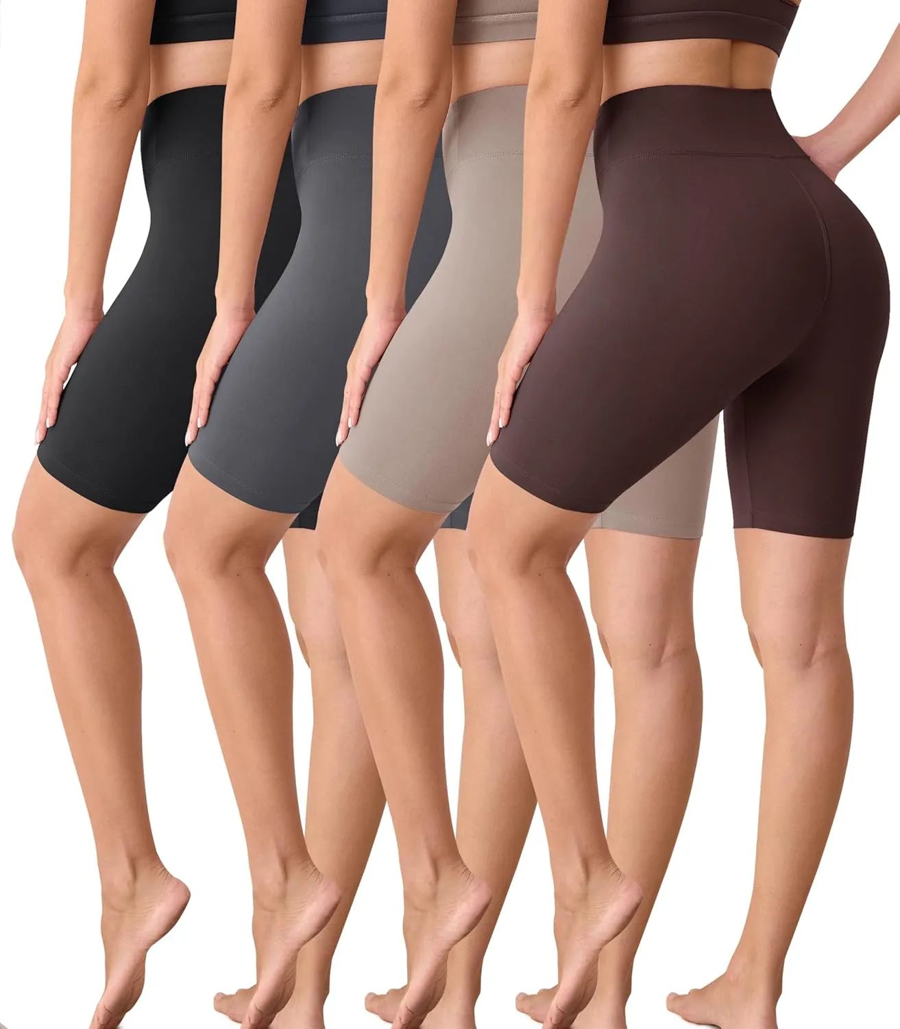 VALANDY Creamlush 4 Pack Biker Shorts Women-8" High Waisted Stretchy Soft Yoga Lounge Shorts