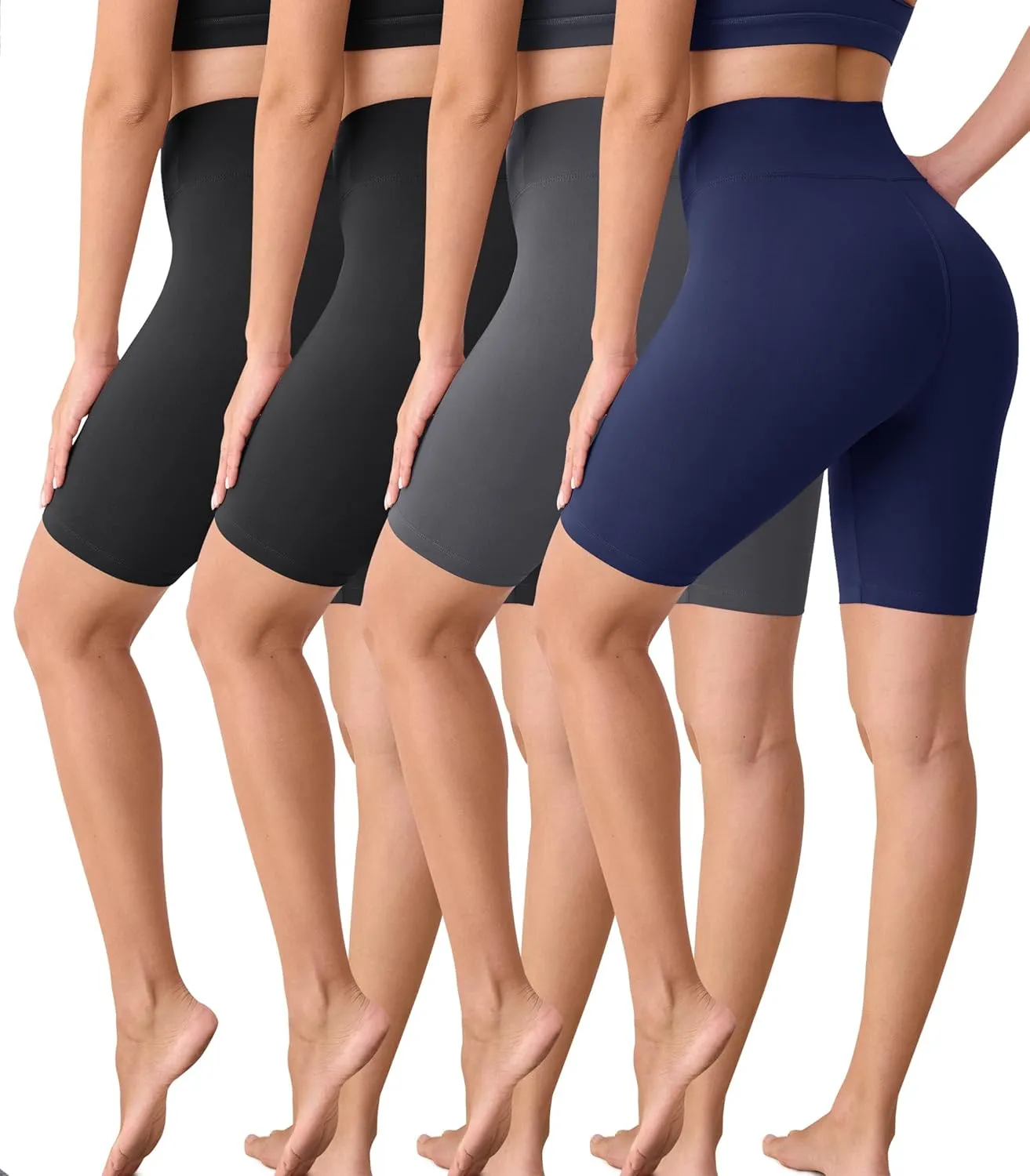 VALANDY Creamlush 4 Pack Biker Shorts Women-8" High Waisted Stretchy Soft Yoga Lounge Shorts