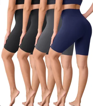 VALANDY Creamlush 4 Pack Biker Shorts Women-8" High Waisted Stretchy Soft Yoga Lounge Shorts