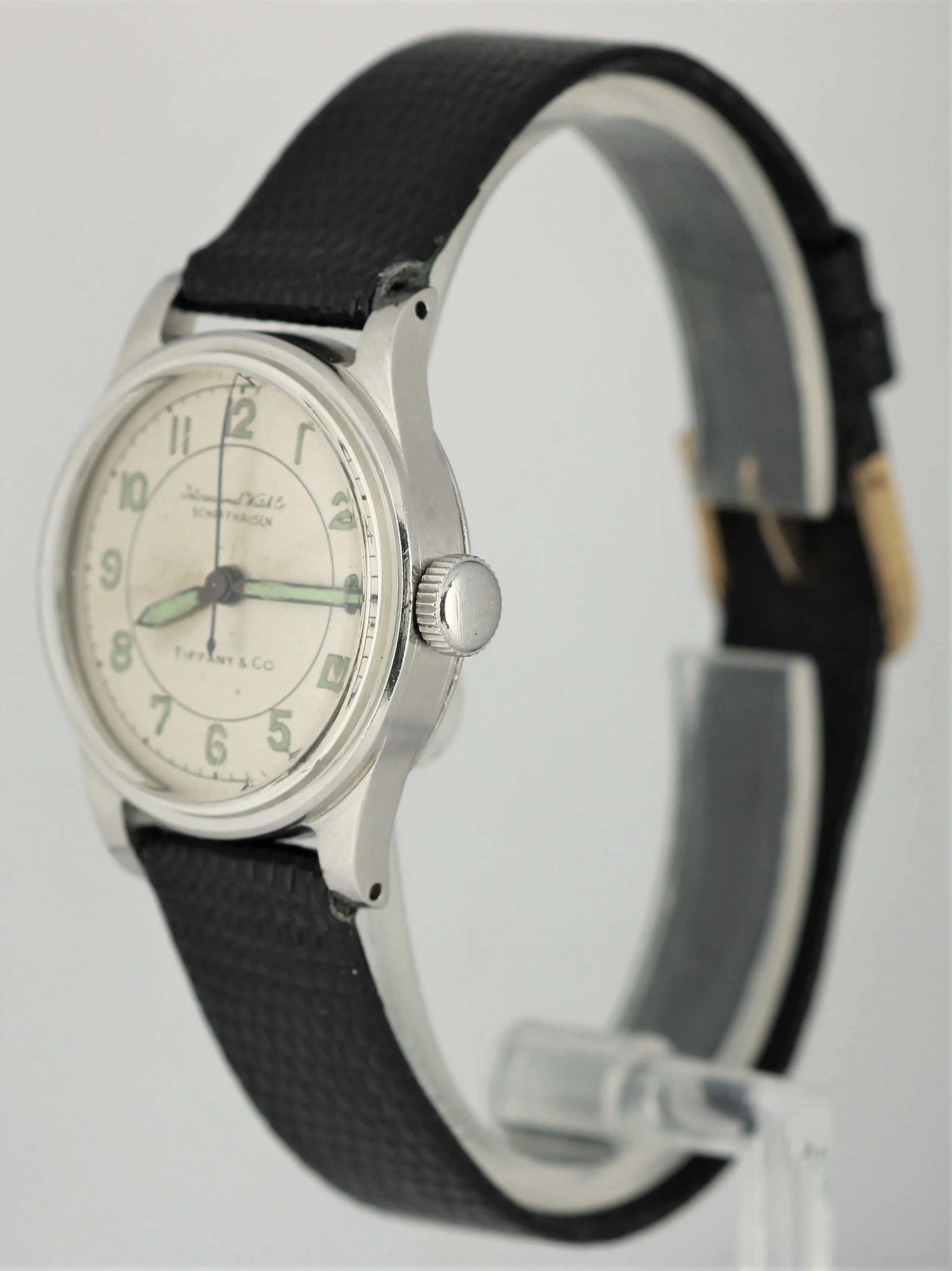 Vintage IWC Schaffhausen Tiffany & Co Stainless Steel Silver 30mm Leather Watch