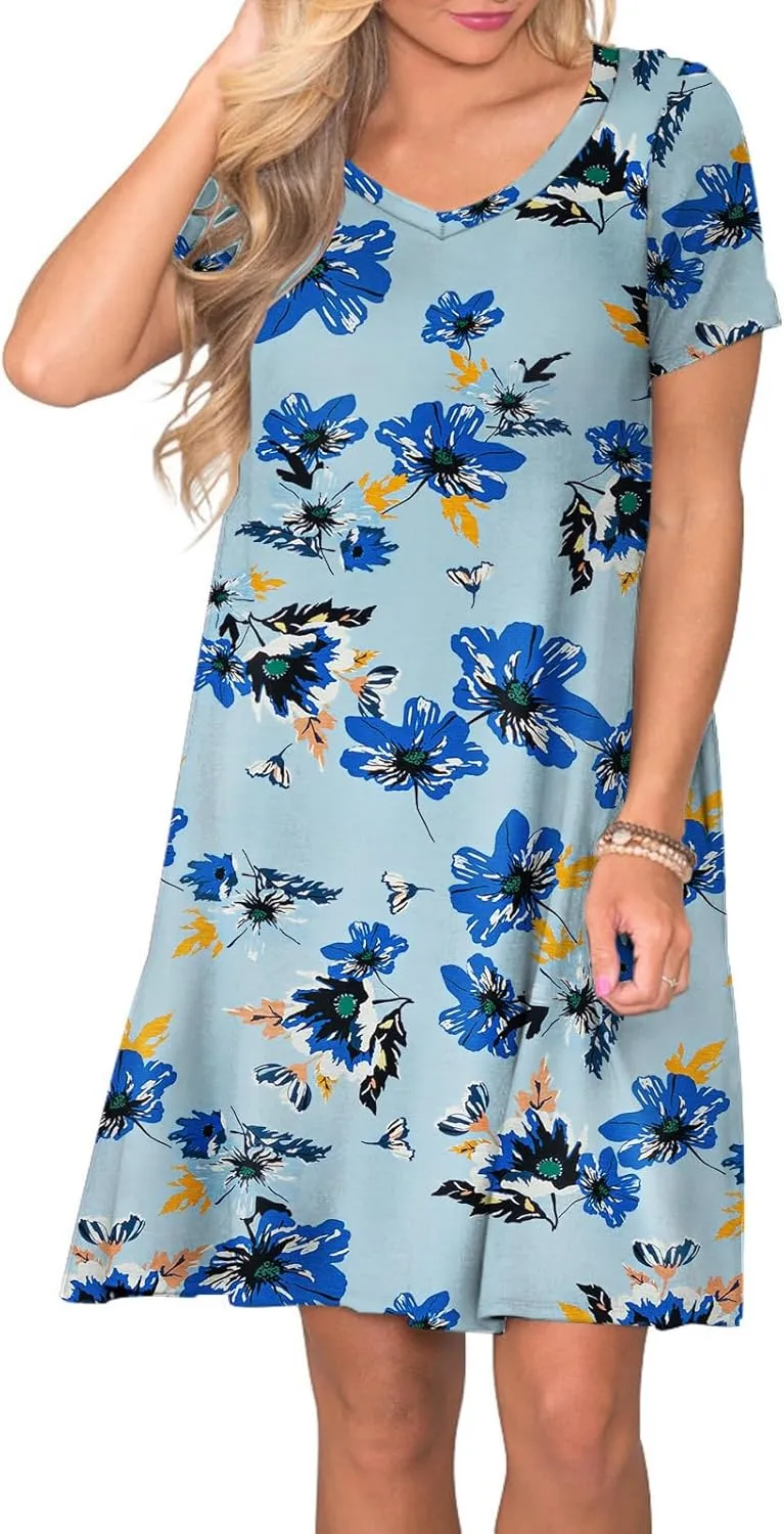 Women's Casual T Shirt Dress Summer Short Sleeve Swing Dresses with Pockets