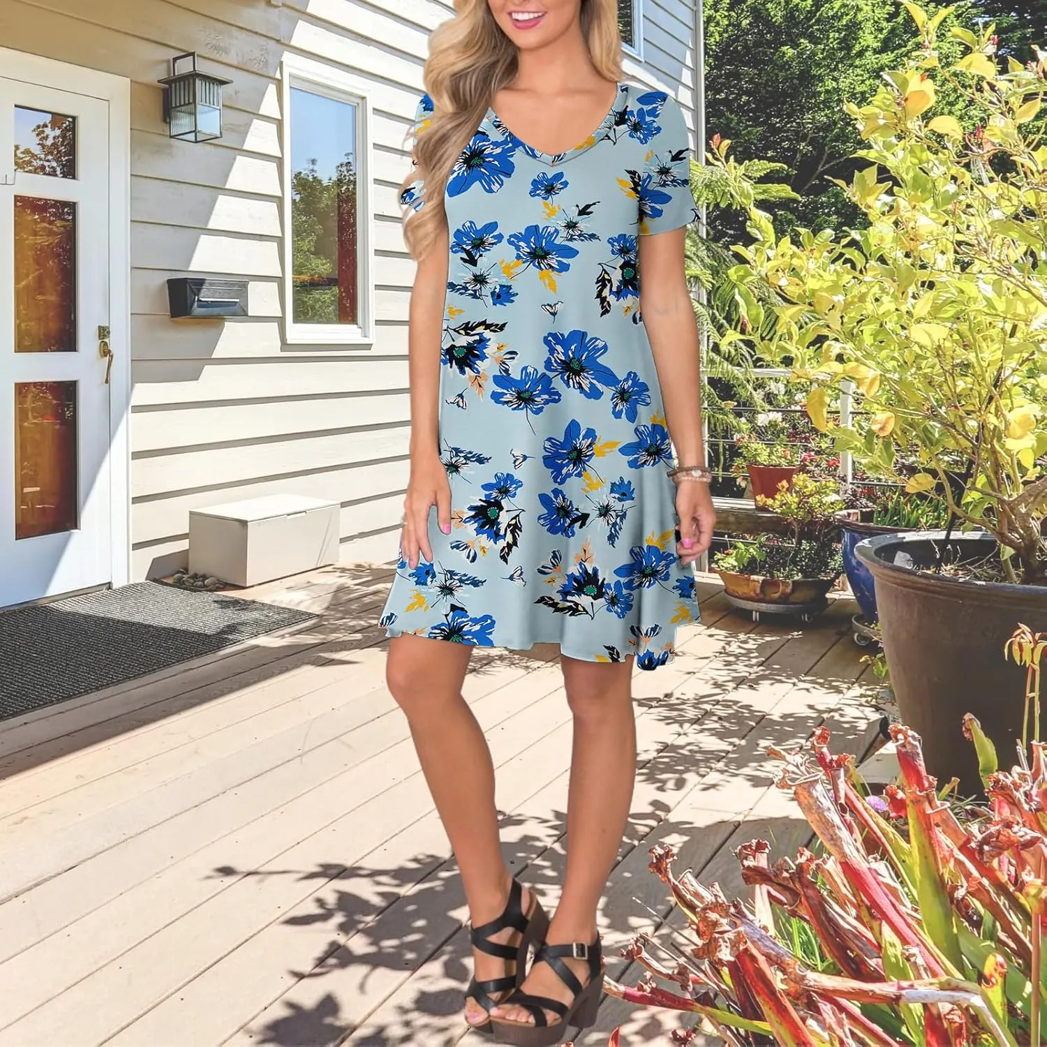 Women's Casual T Shirt Dress Summer Short Sleeve Swing Dresses with Pockets