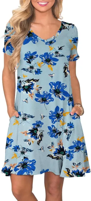 Women's Casual T Shirt Dress Summer Short Sleeve Swing Dresses with Pockets