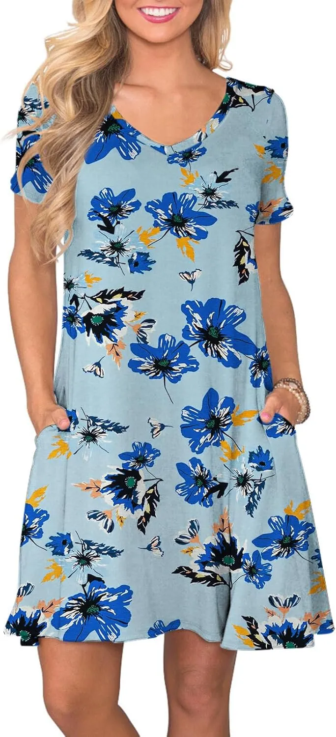 Women's Casual T Shirt Dress Summer Short Sleeve Swing Dresses with Pockets
