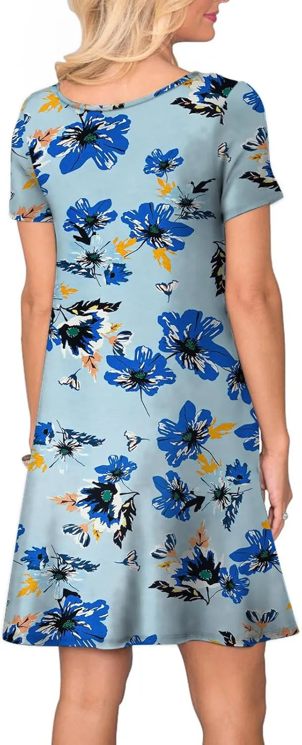 Women's Casual T Shirt Dress Summer Short Sleeve Swing Dresses with Pockets